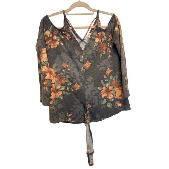 Flirty & Floral 🌿 | Cold-Shoulder Tie-Front Top | White Birch | Size Large - Picture 1 of 6